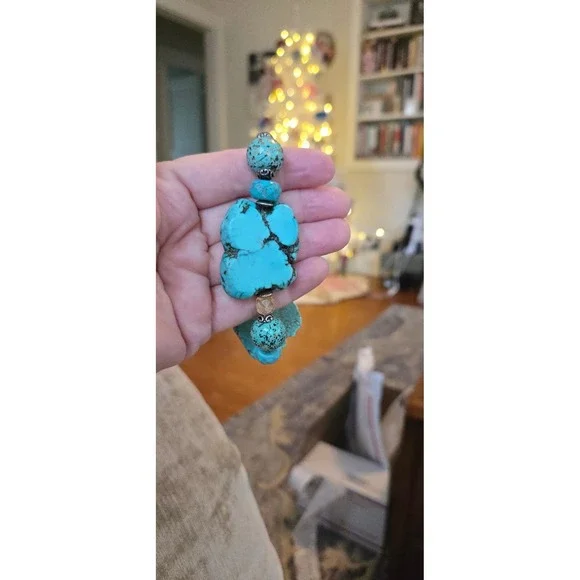 Howlite Slab Bracelet Stretch Faux Turquoise - Picture 3 of 6